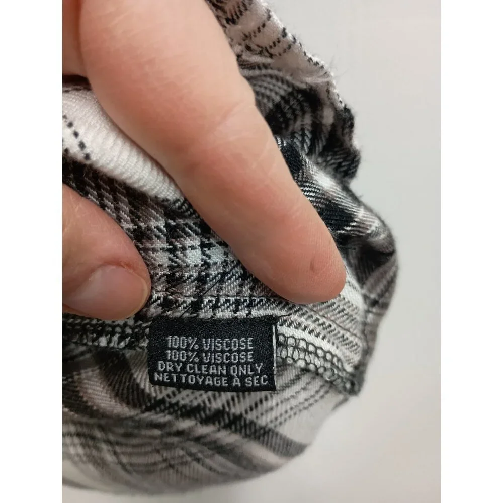 Vintage Emroidered Plaid Peasant Top - Black & White with Orange Accents
